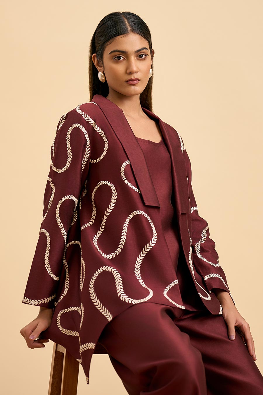 Maroon Harmony Embroidered Jacket