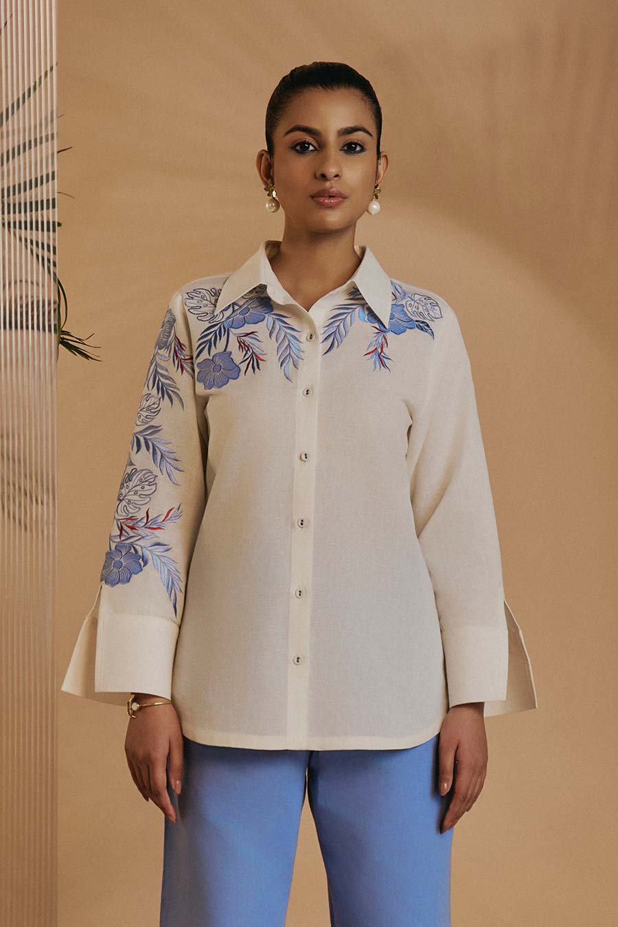 Ivory Flora Embroidered Shirt