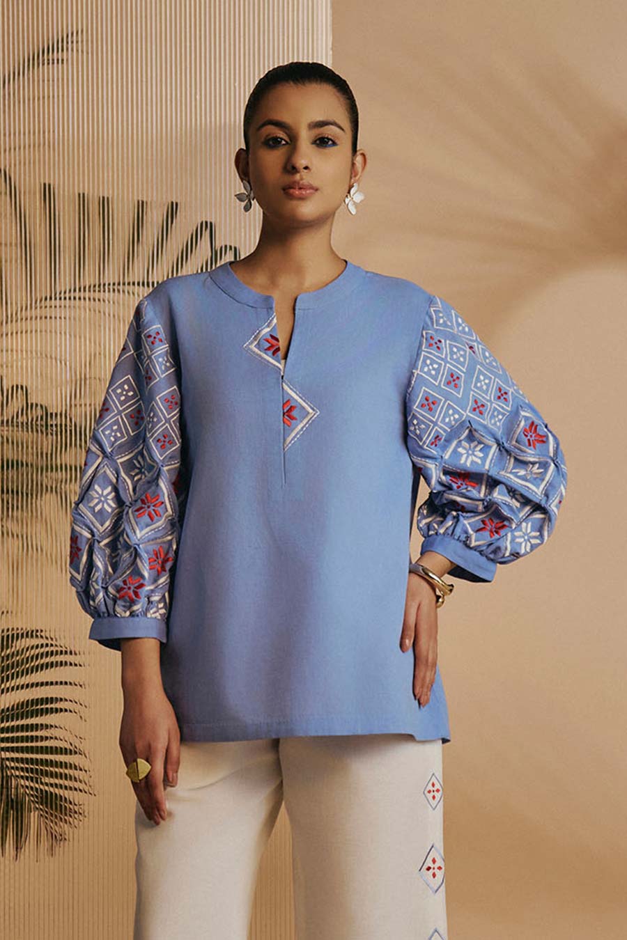 Blue Rainforest Embroidered Top