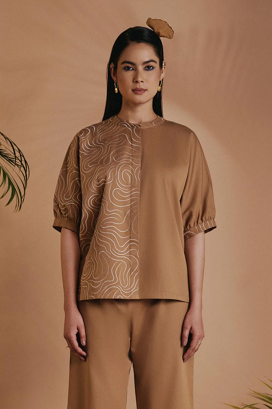 Brown Mirage Embroidered Kimono Shirt