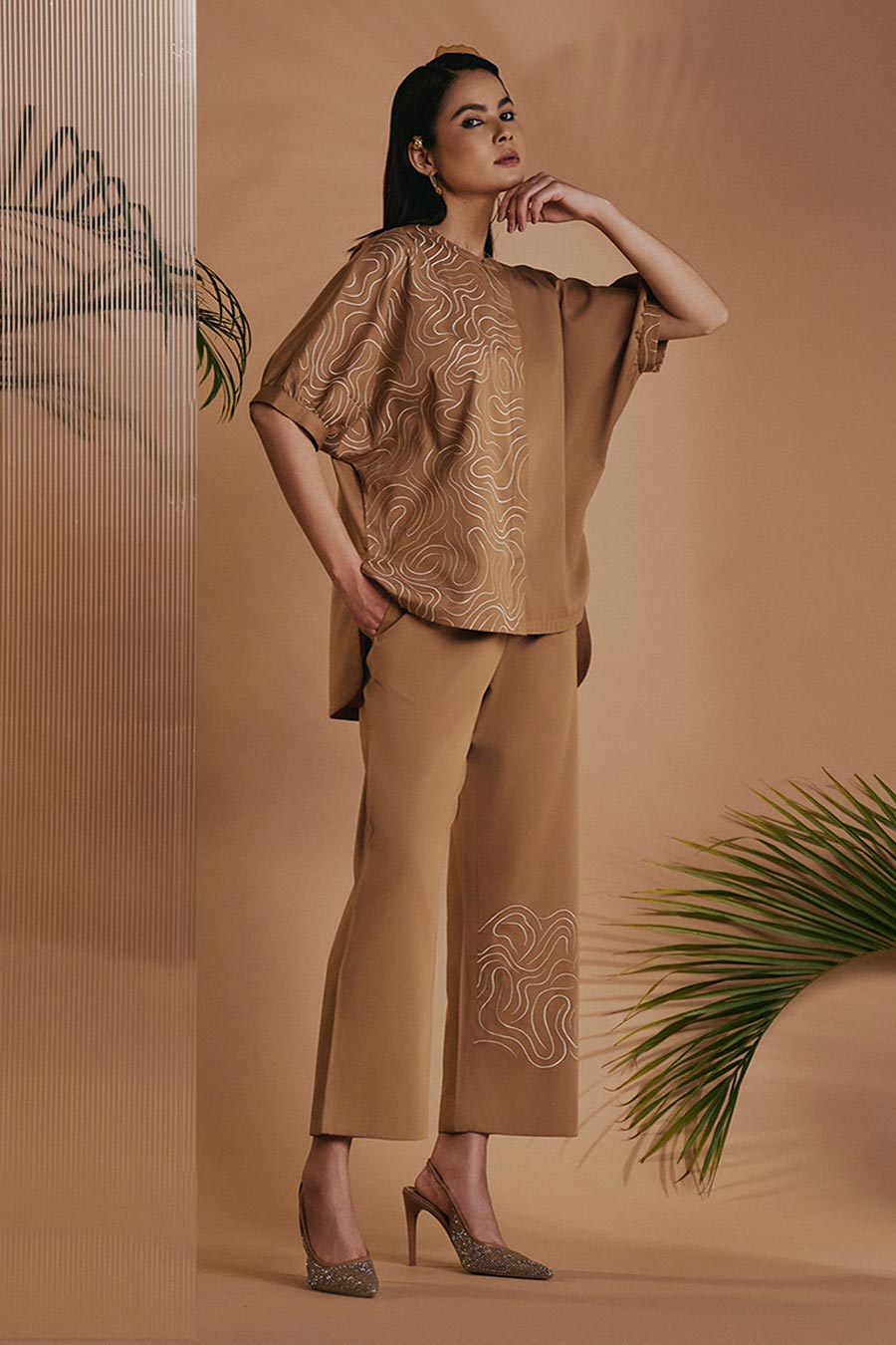 Brown Mirage Embroidered Kimono Shirt