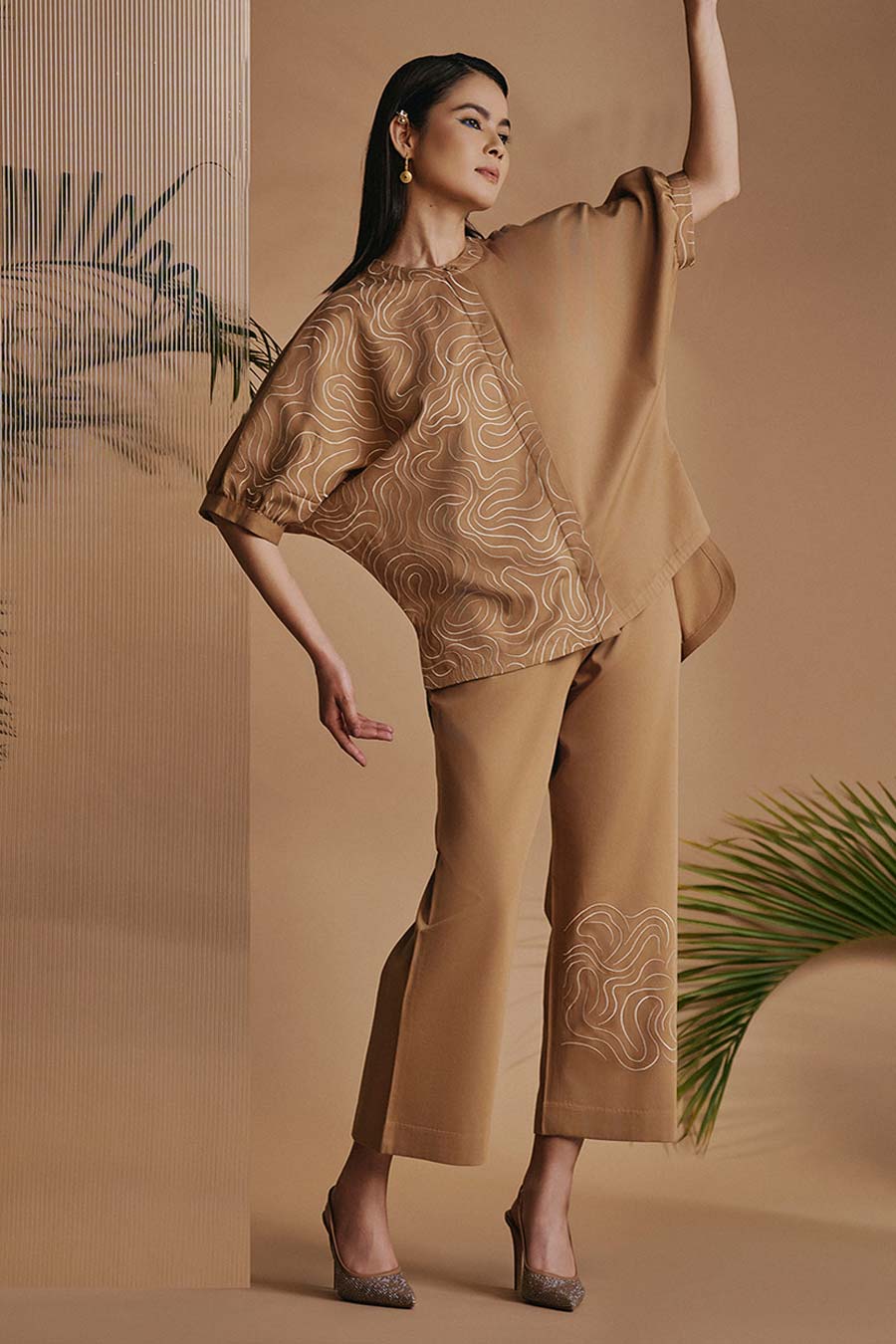 Brown Mirage Embroidered Kimono Shirt