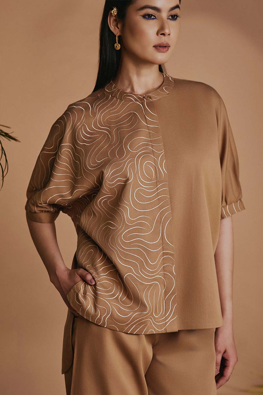 Brown Mirage Embroidered Kimono Shirt