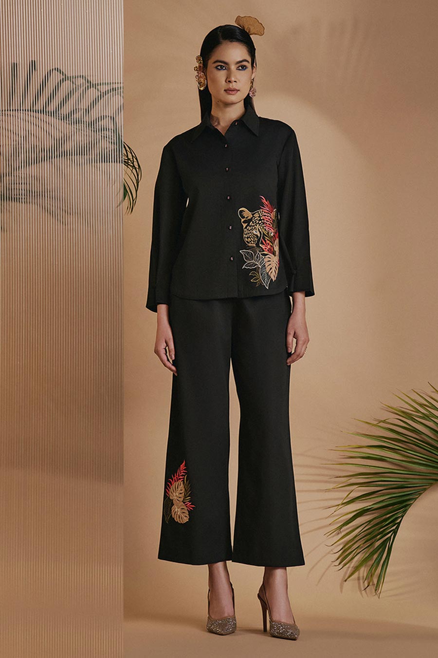 Black Leopard Embroidered Shirt