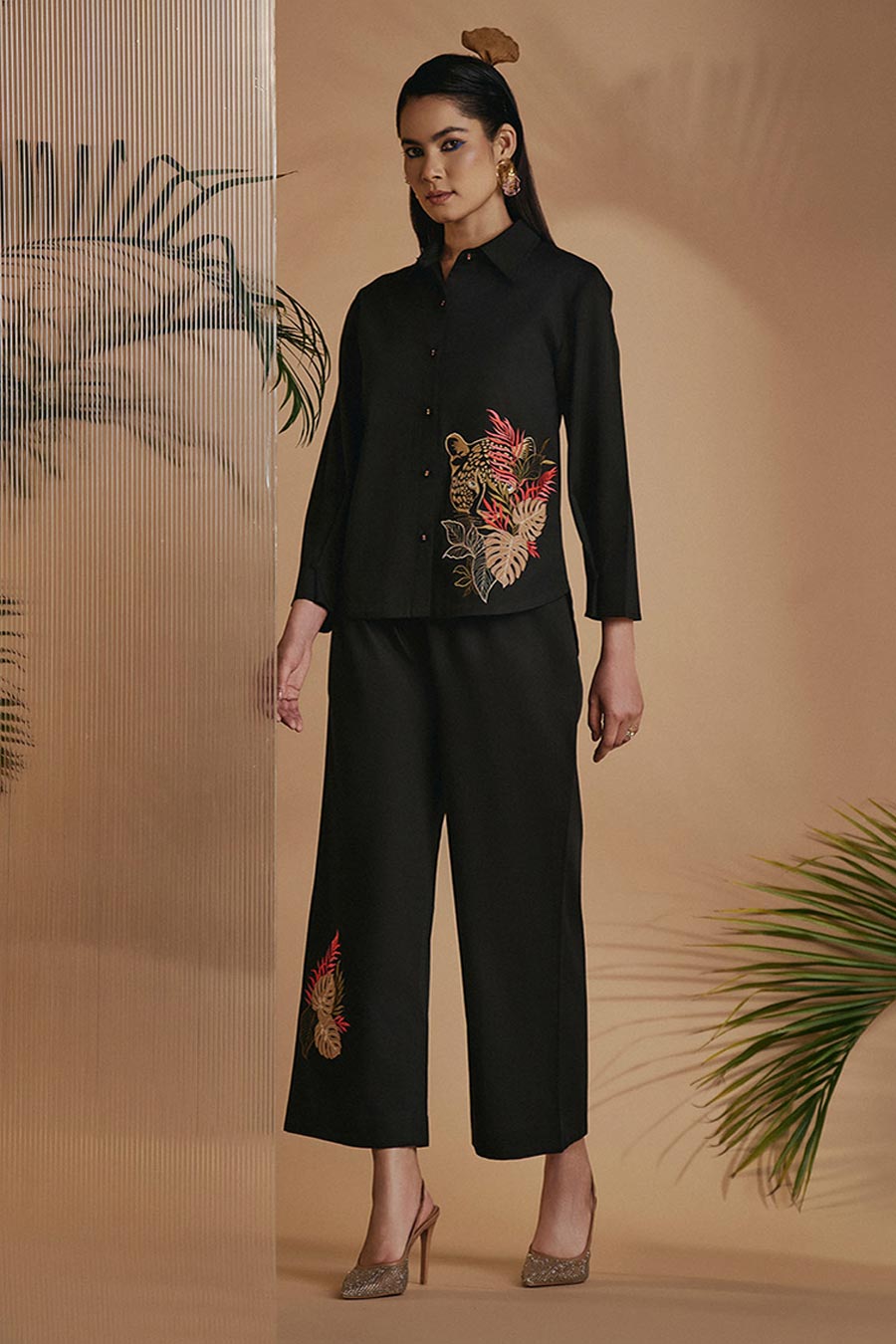 Black Leopard Embroidered Shirt