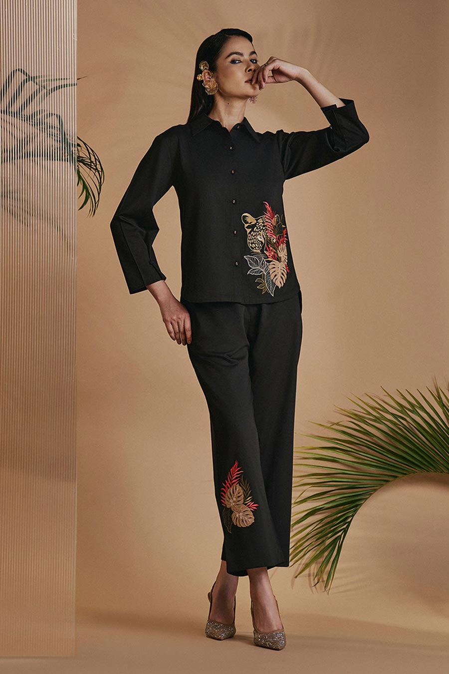 Black Leopard Embroidered Shirt