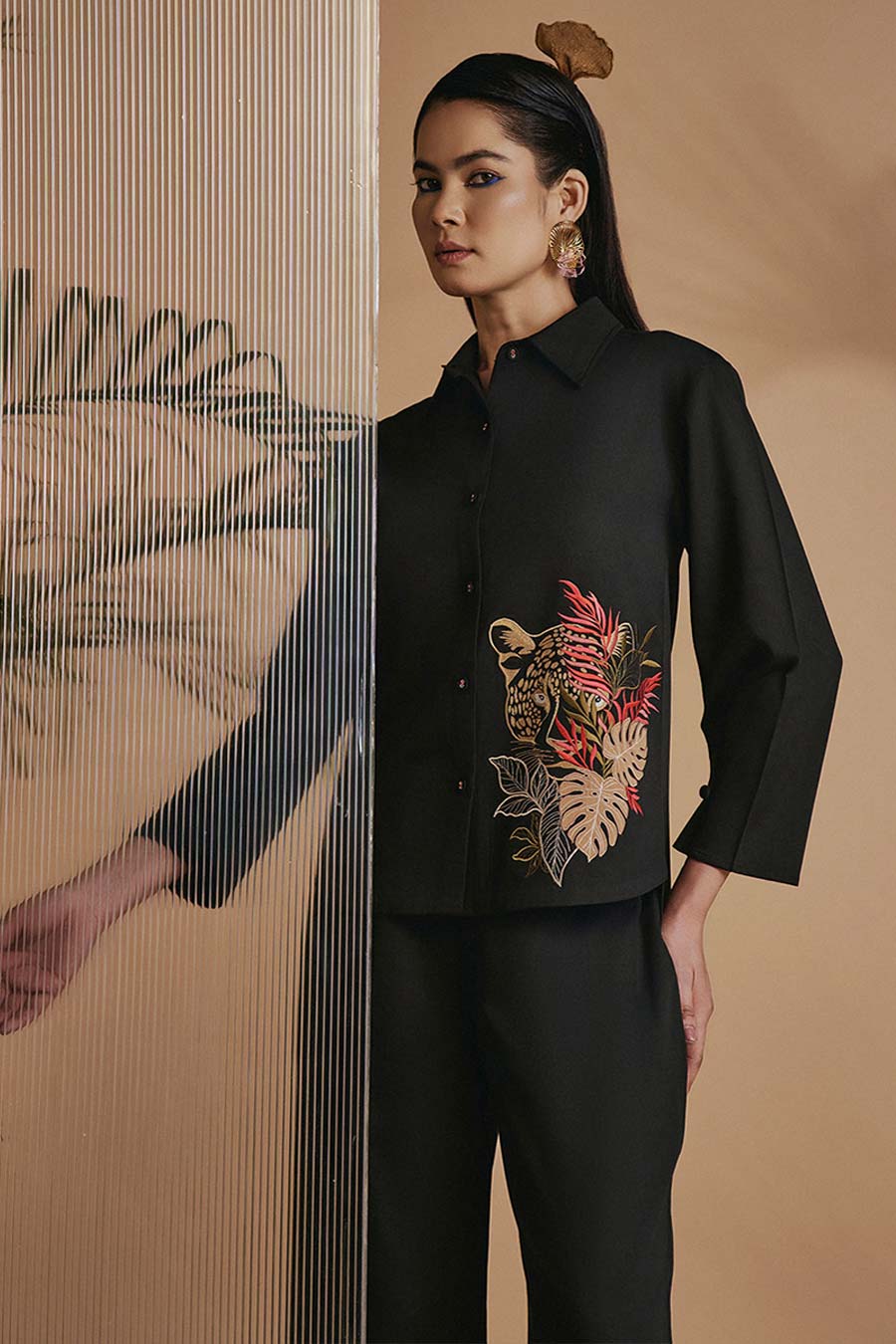 Black Leopard Embroidered Shirt