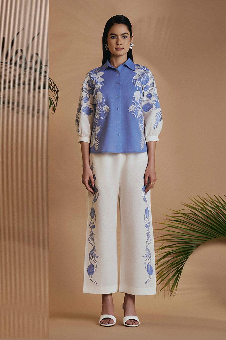 Blue & Ivory Petal Safari Embroidered Shirt