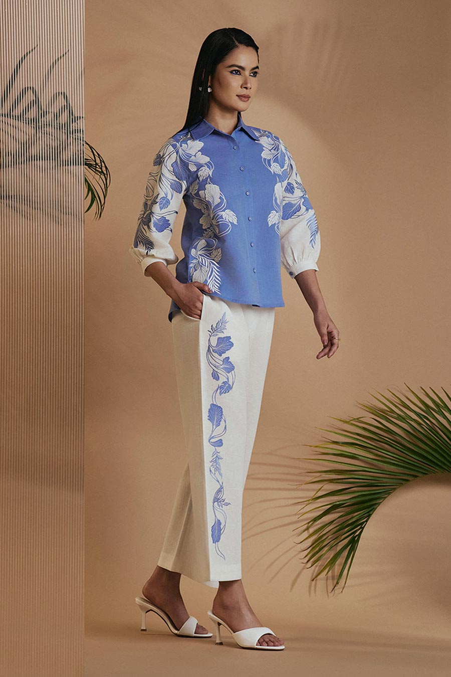 Blue & Ivory Petal Safari Embroidered Shirt