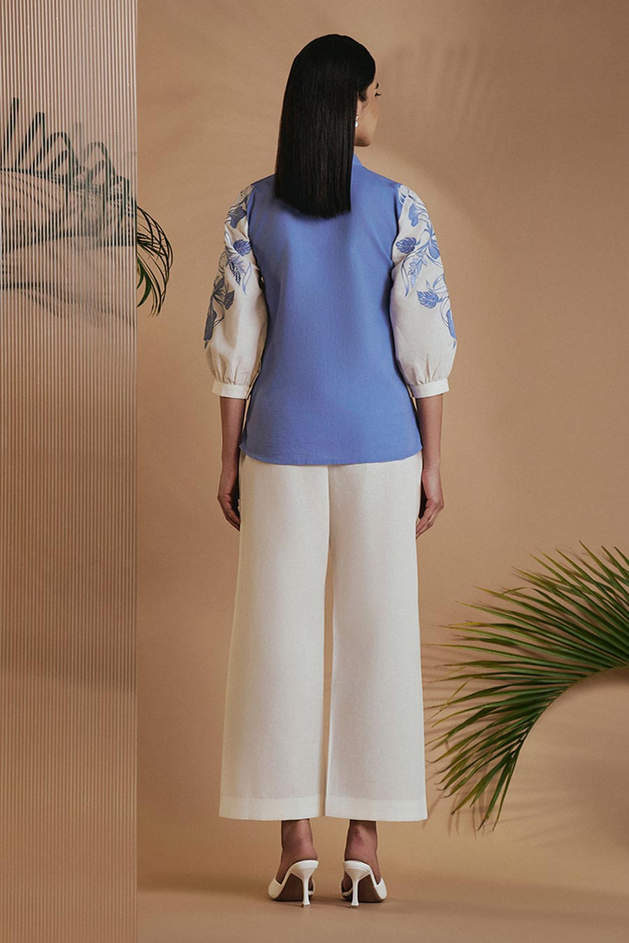 Blue & Ivory Petal Safari Embroidered Shirt