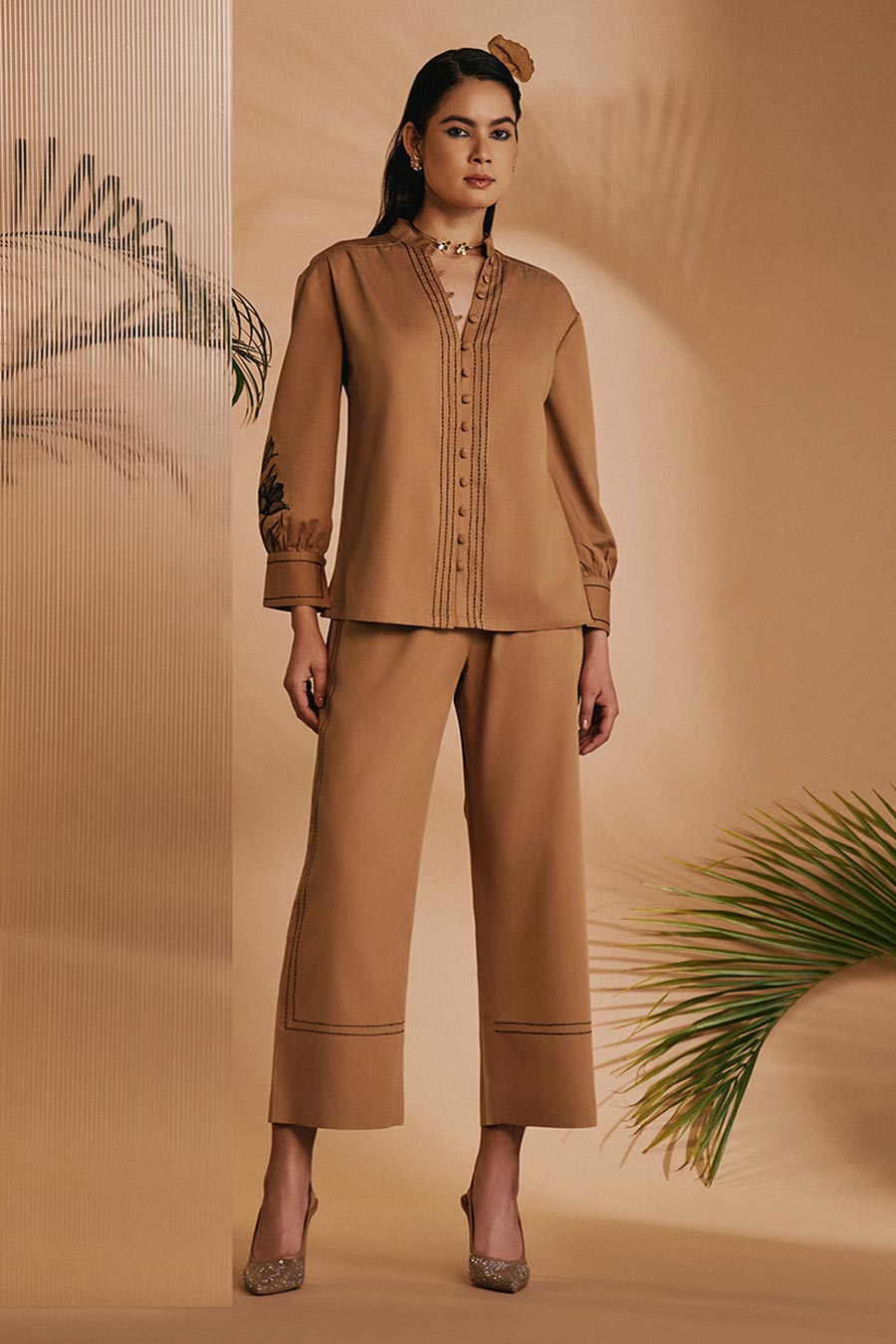 Brown Lilly Embroidered Shirt