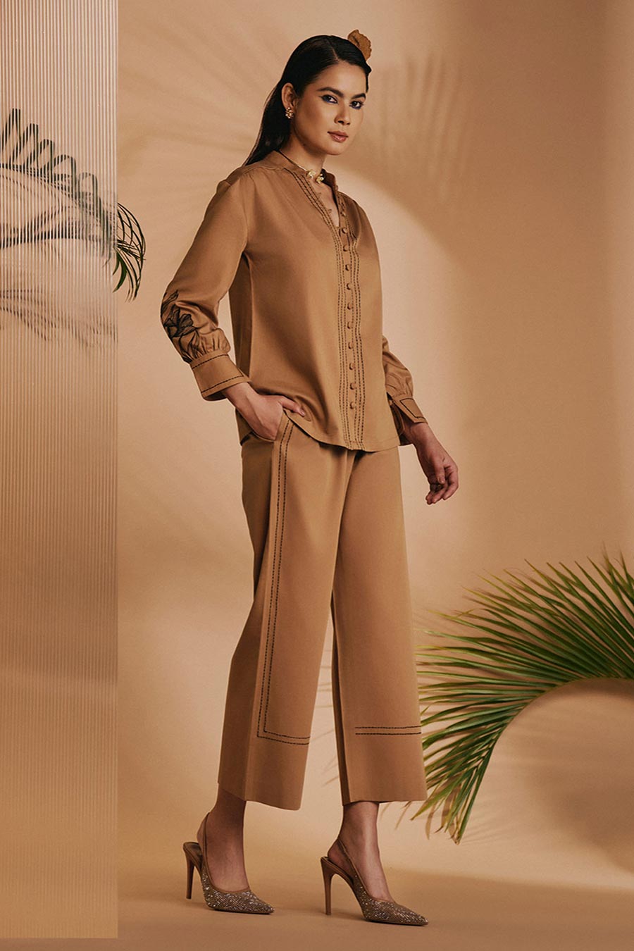 Brown Lilly Embroidered Shirt