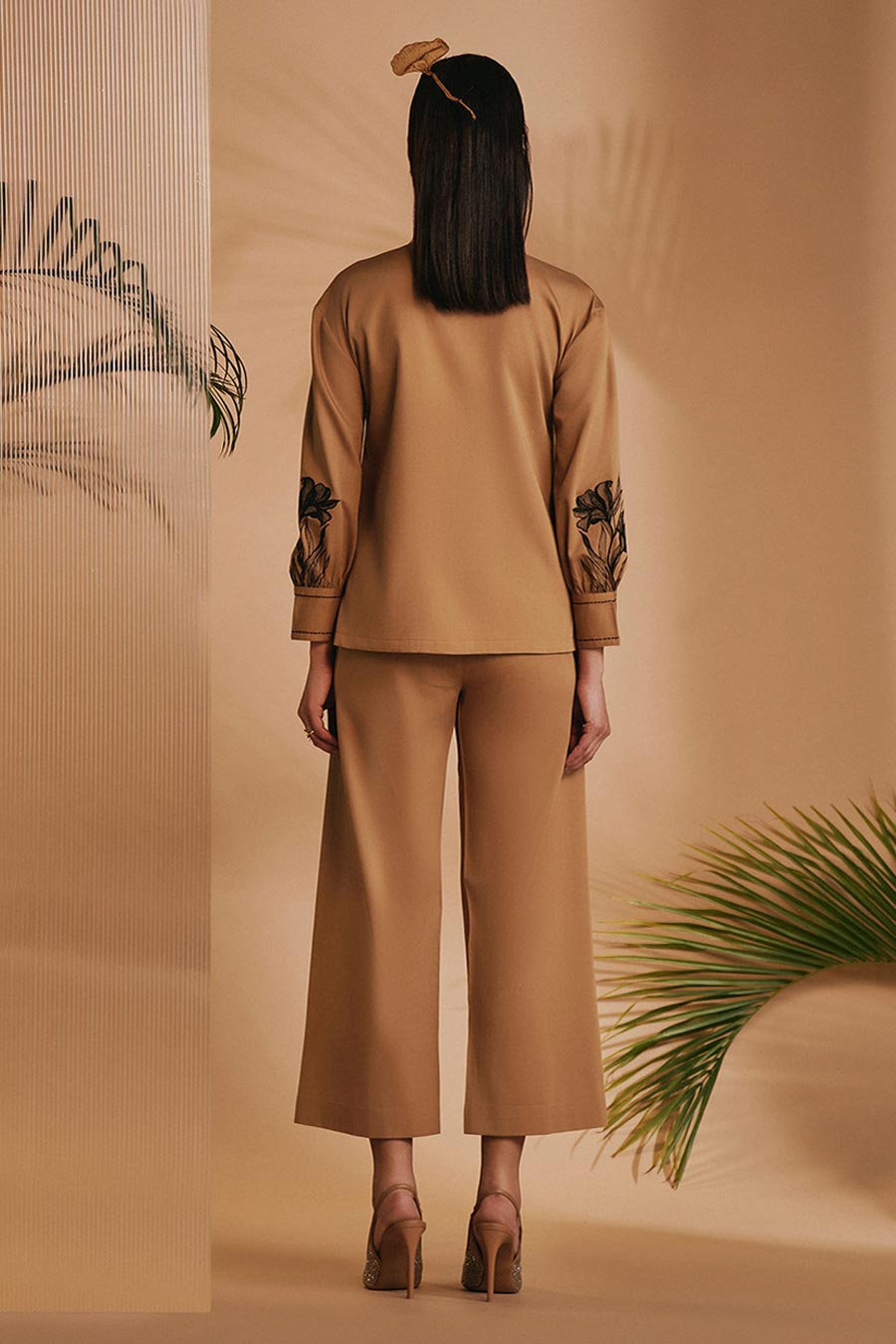 Brown Lilly Embroidered Shirt