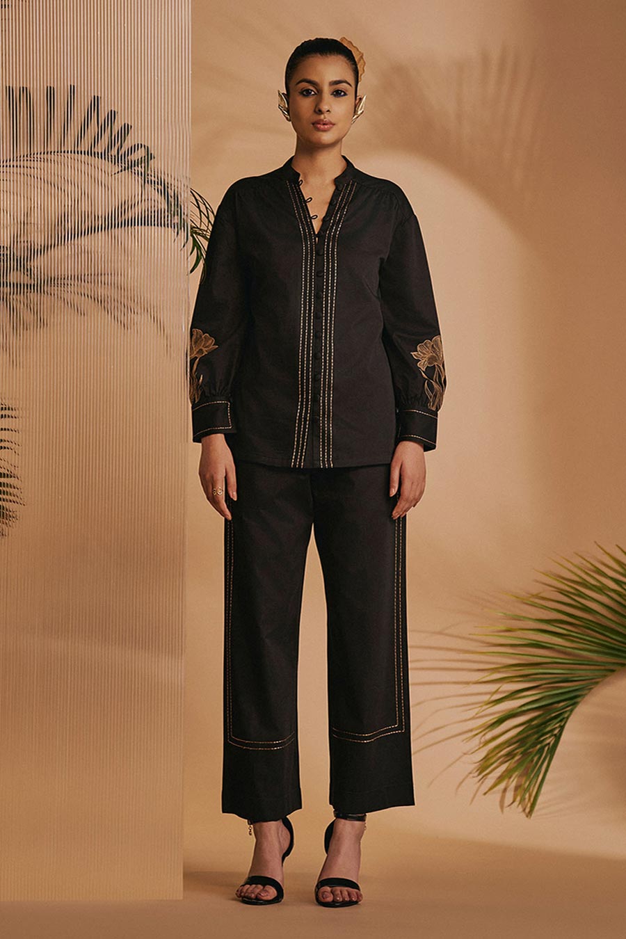 Black Lilly Embroidered Shirt