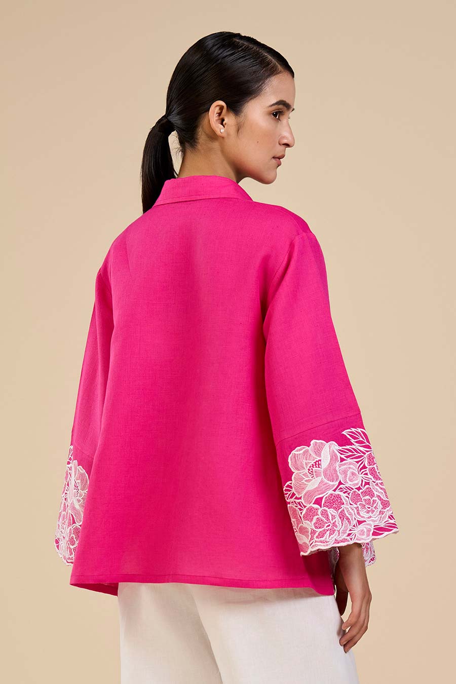 Fuchsia Pink Petal Garden Embroidered Shirt