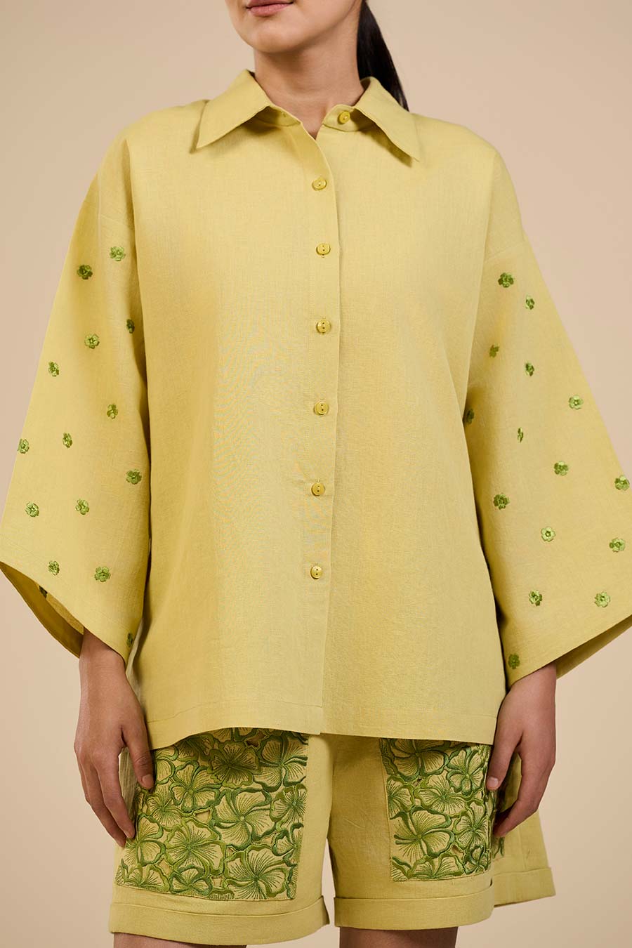 Lime Green Embroidered Shirt