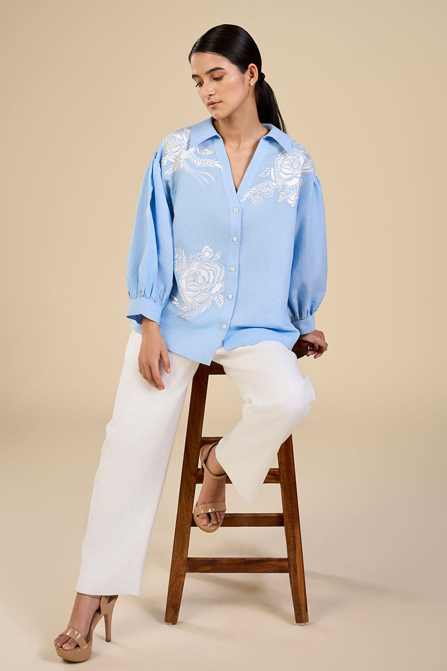 Ice Blue Embroidered Shirt