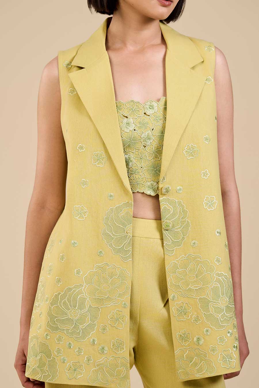 Lime Green Embroidered Bustier Top