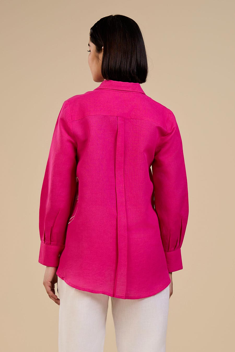 Fuchsia Pink Blooming Rose Embroidered Shirt