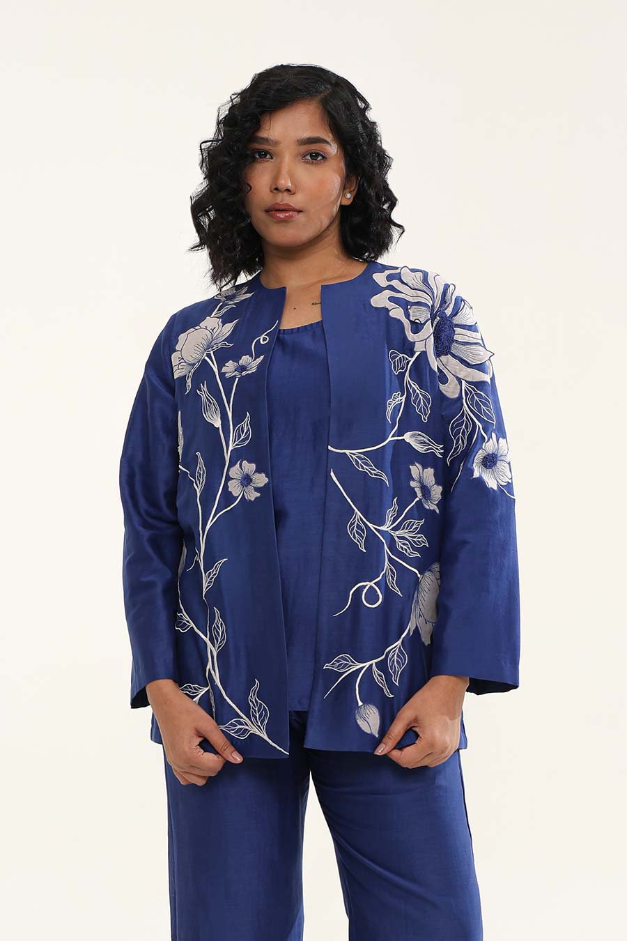 Blue Petunia Petal Embroidered Jacket