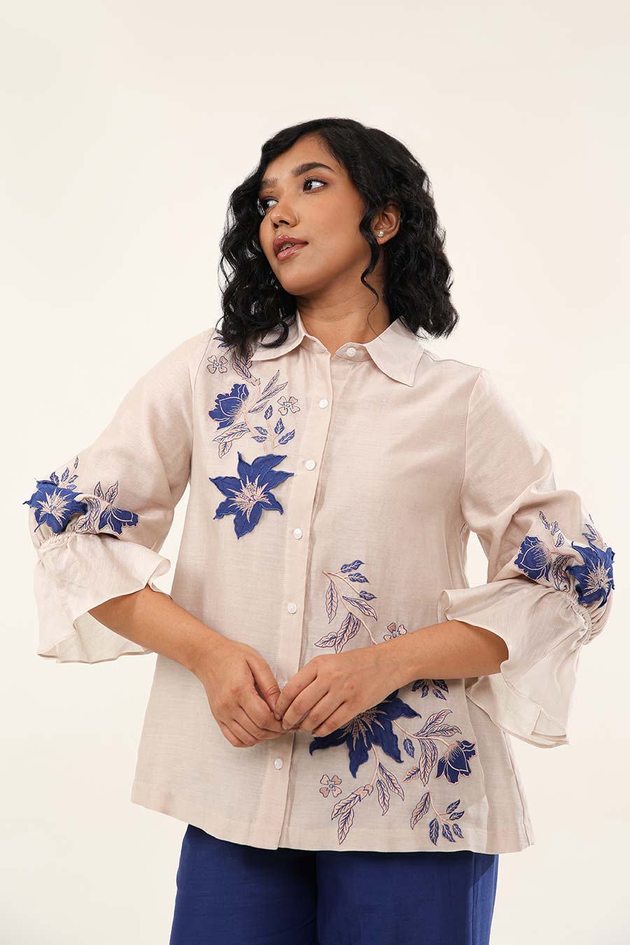 Off-White & Blue Jasmine Embroidered Shirt
