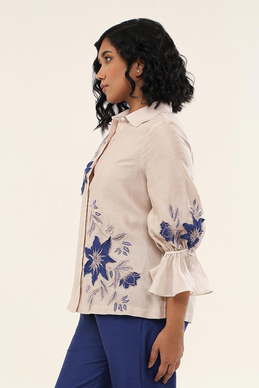 Off-White & Blue Jasmine Embroidered Shirt