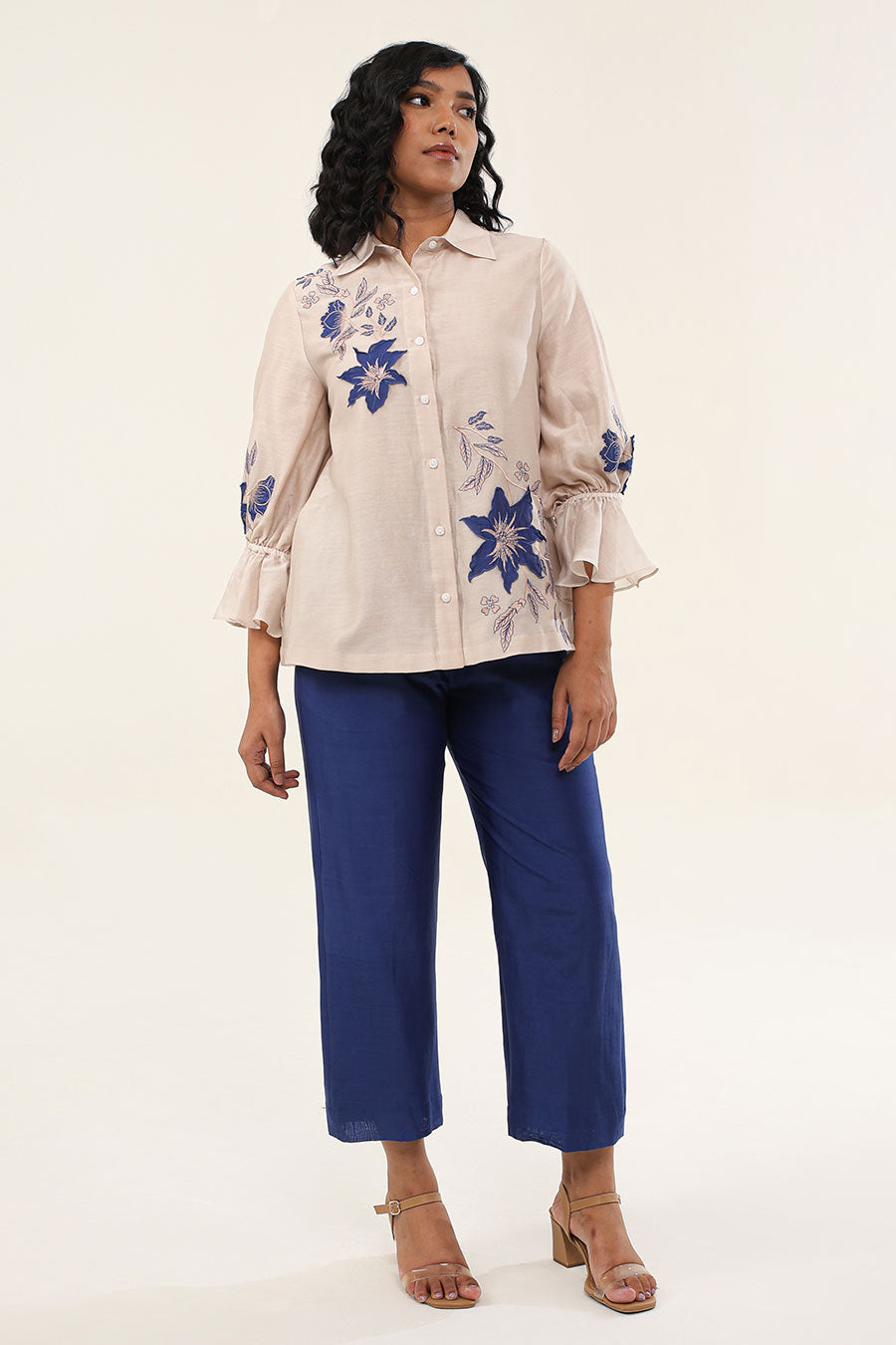Off-White & Blue Jasmine Embroidered Shirt