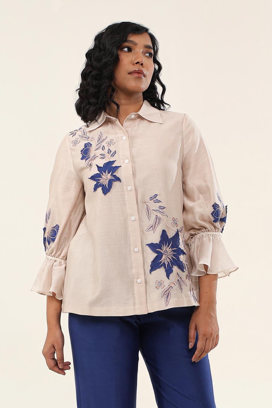 Off-White & Blue Jasmine Embroidered Shirt