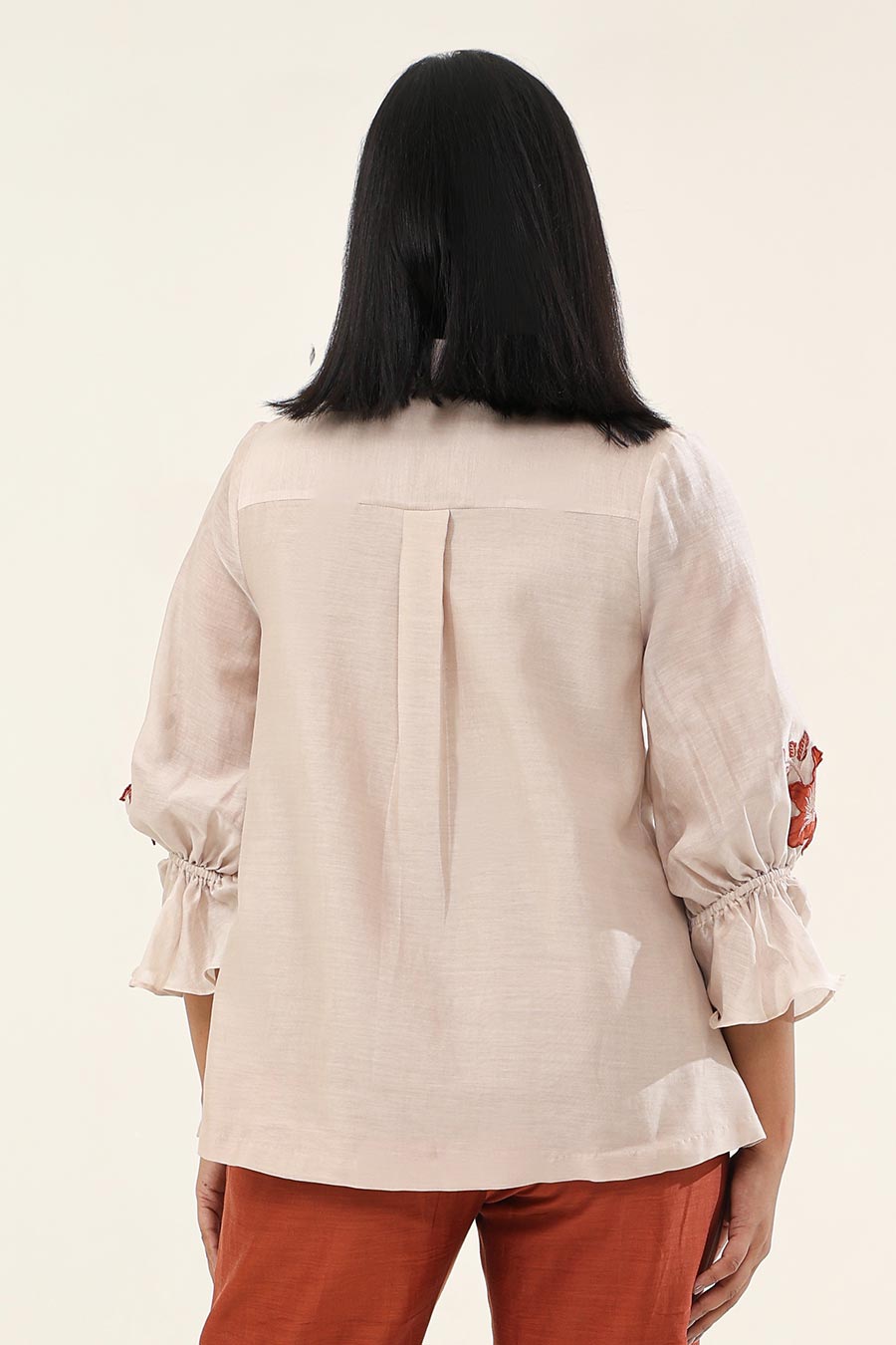 Off-White & Rust Jasmine Embroidered Shirt