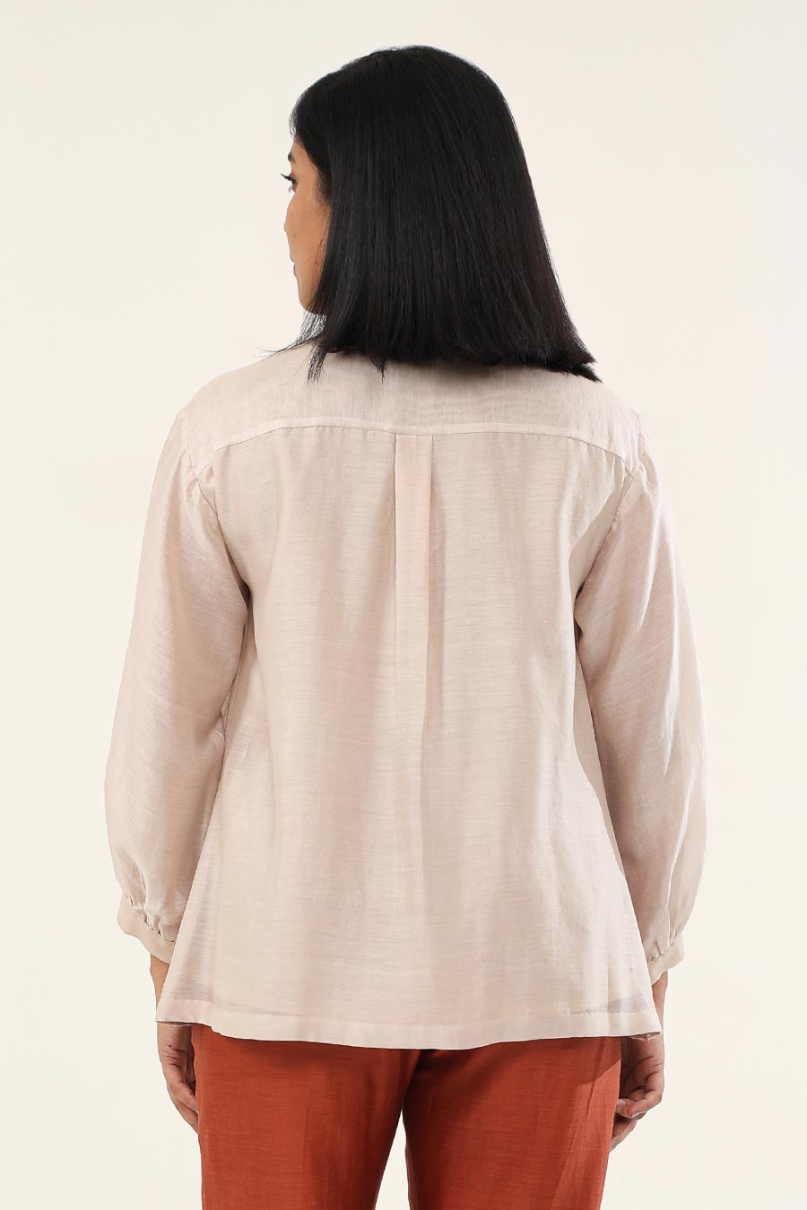 Off-White & Rust Zinnia Embroidered Shirt