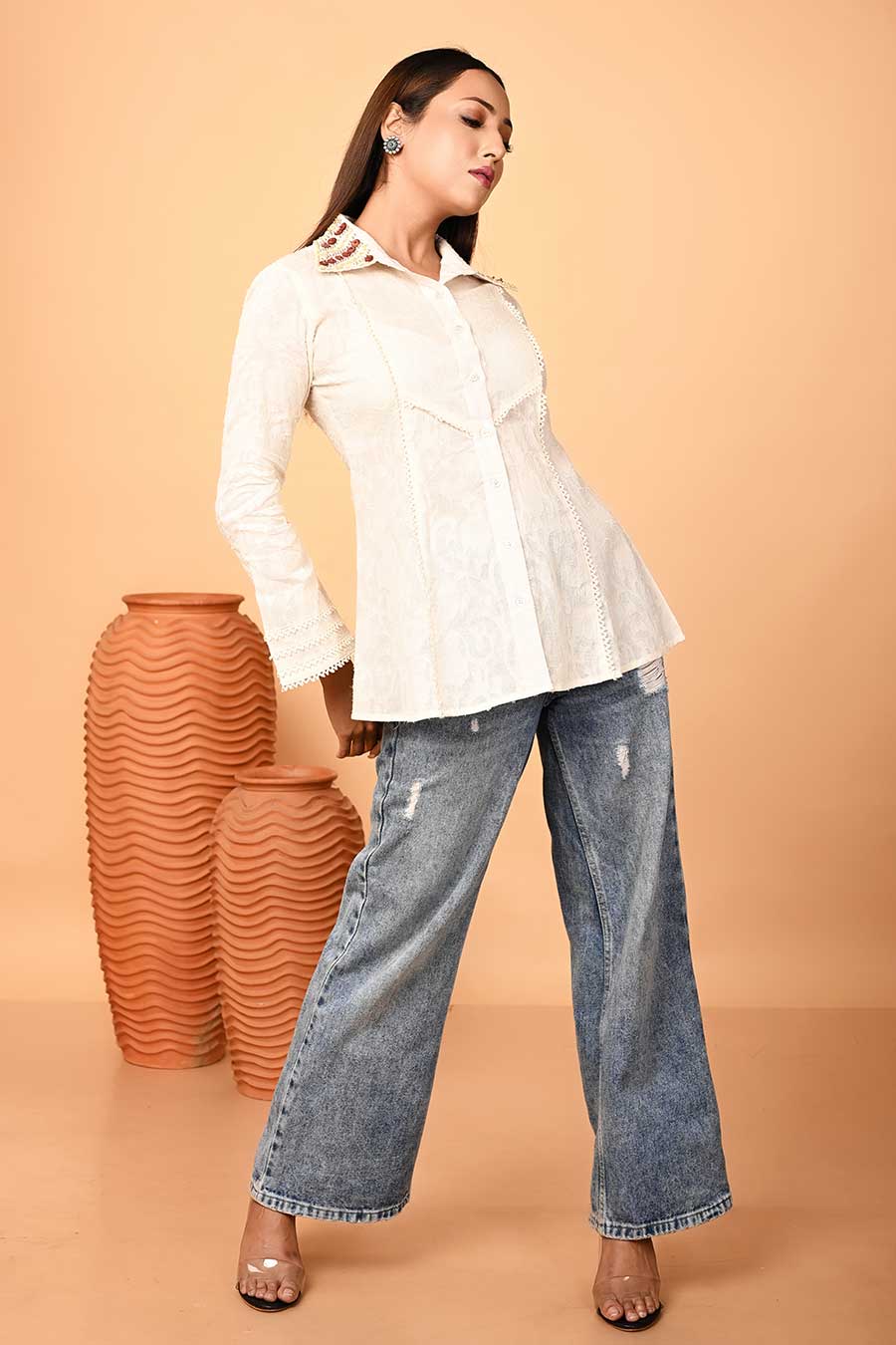 Ivory Jacquard Embroidered Shirt