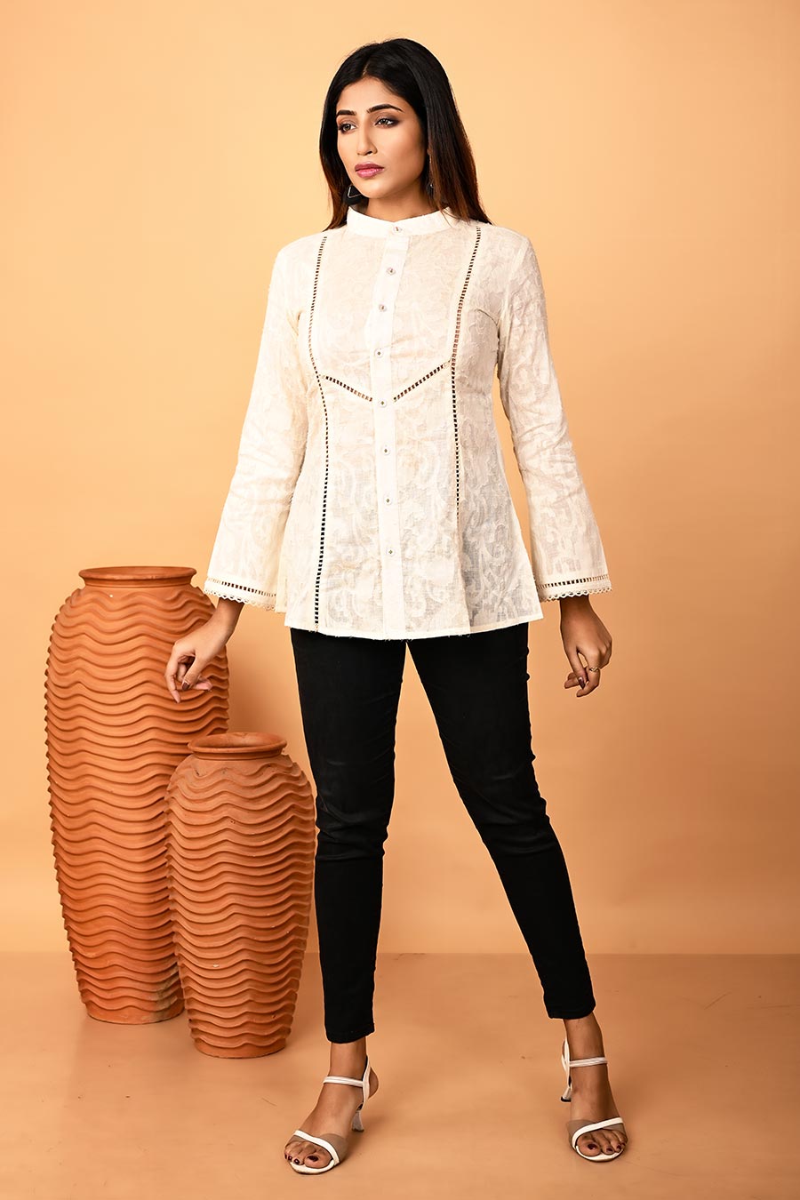 Ivory Jacquard Lace Detailing Shirt