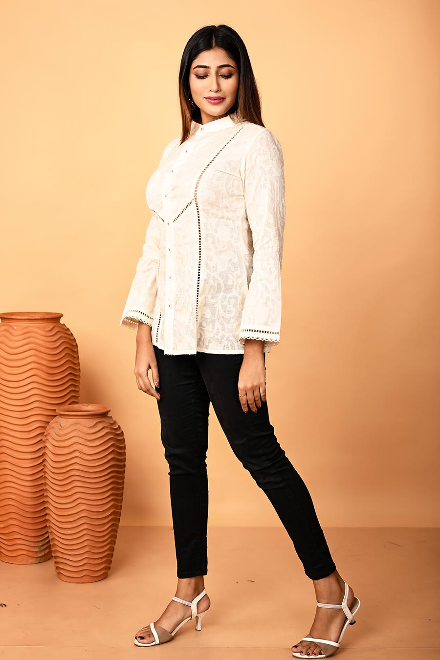 Ivory Jacquard Lace Detailing Shirt