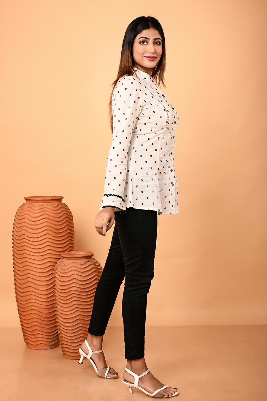 Ivory Linen Dobby Lace Detailing Shirt