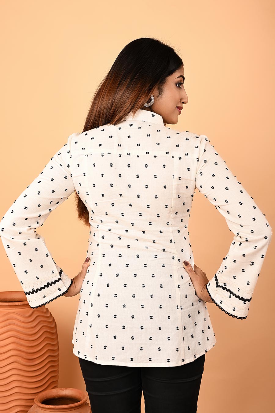 Ivory Linen Dobby Lace Detailing Shirt