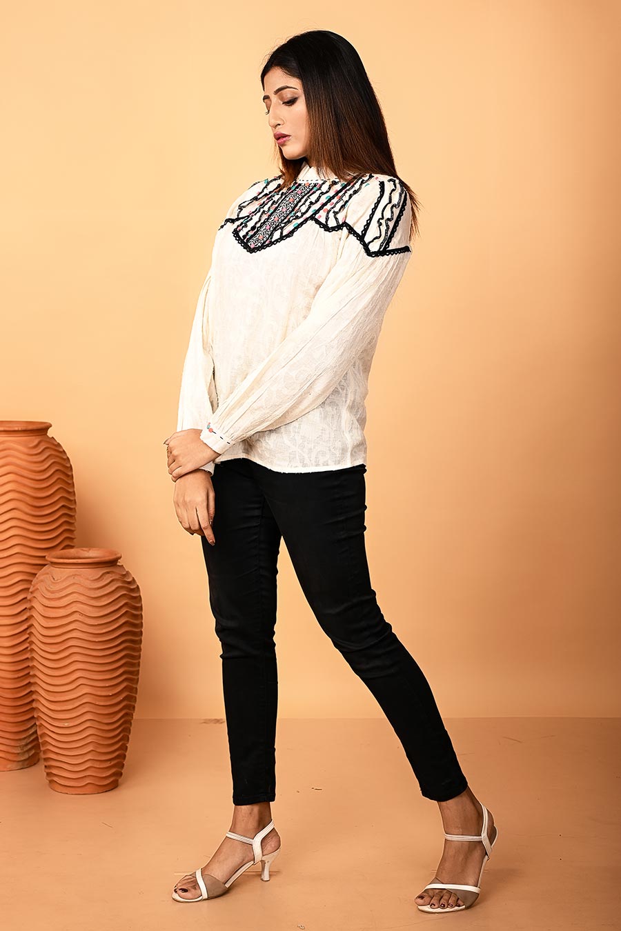 Ivory Beads Embroidered Top