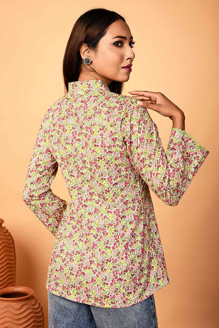 Multicolour Printed Lace Detailing Shirt