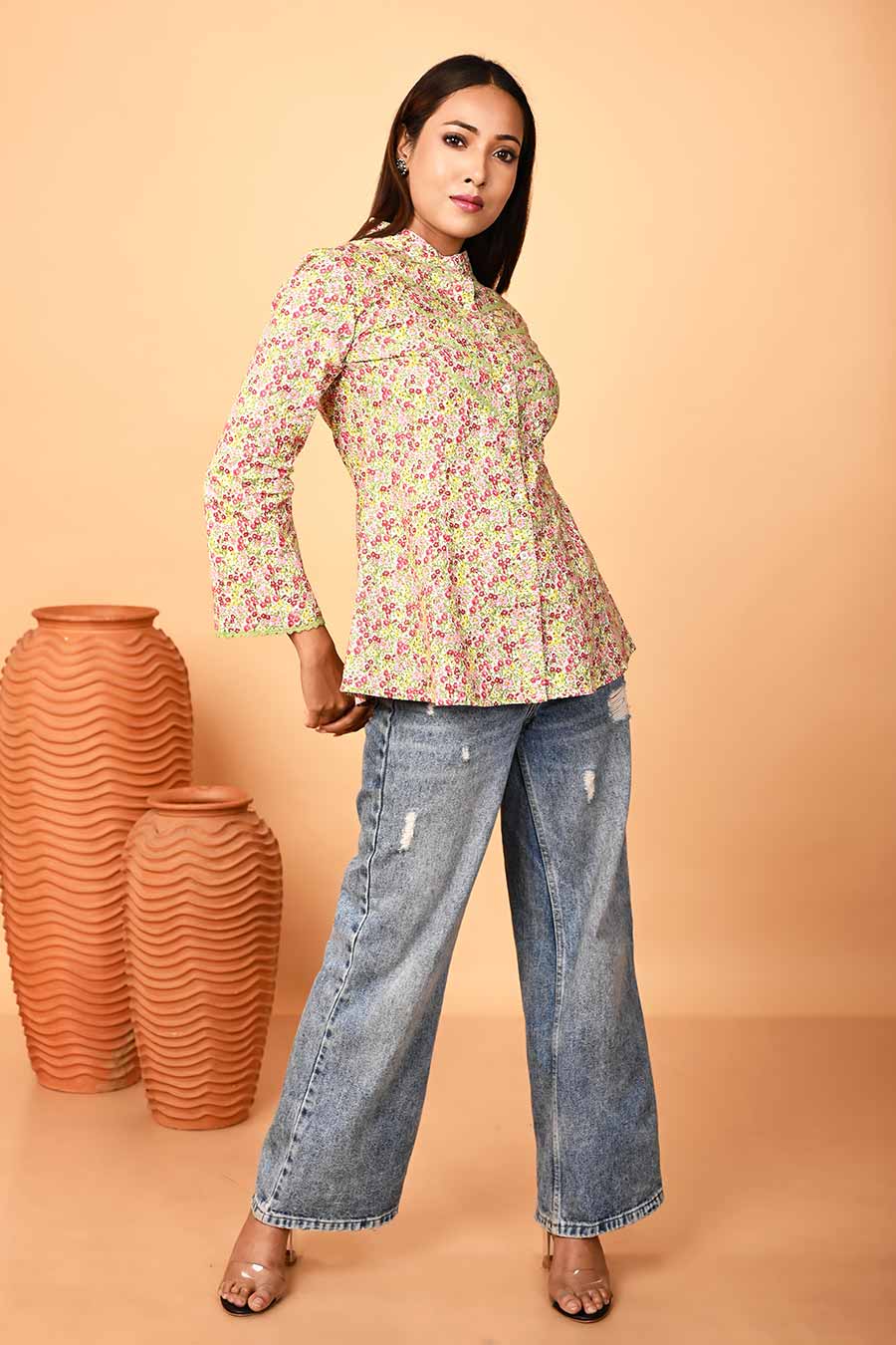 Multicolour Printed Lace Detailing Shirt