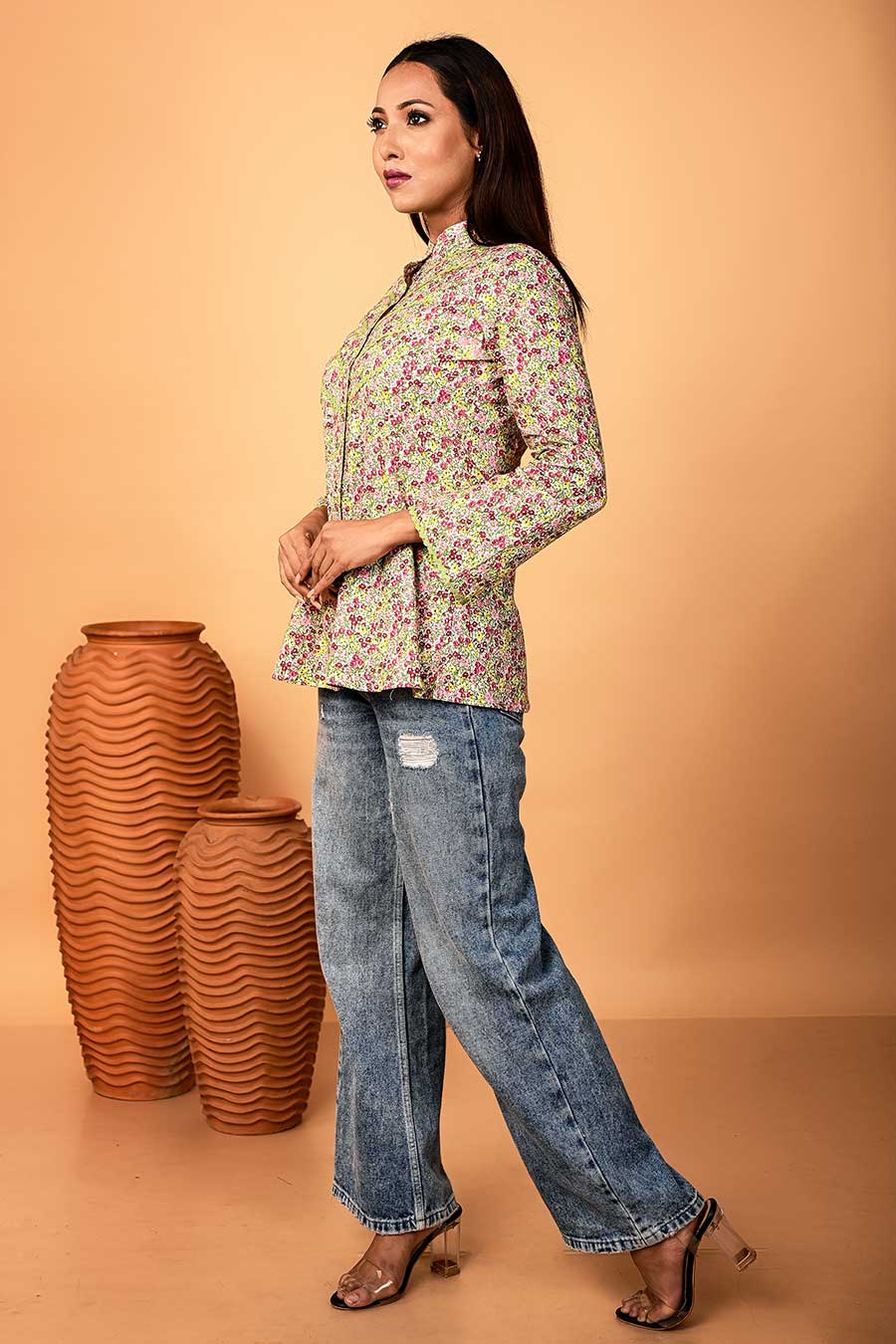 Multicolour Printed Lace Detailing Shirt