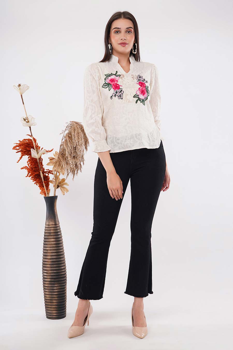 Ivory Cotton Embroidered Top