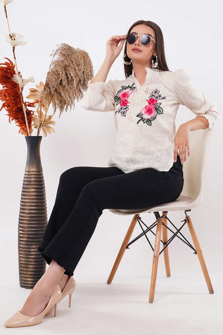 Ivory Cotton Embroidered Top