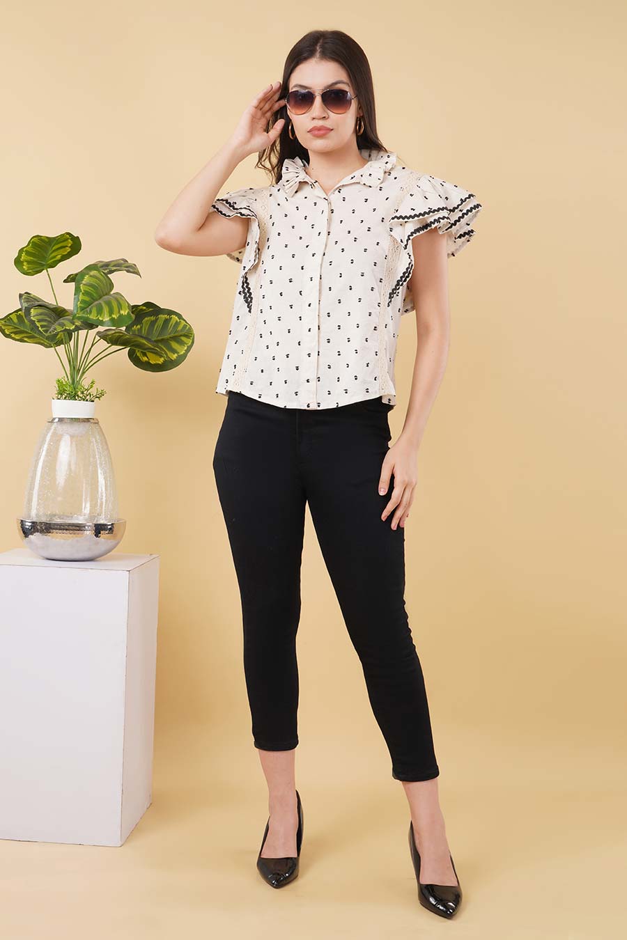 Ivory Linen Dobby Frill Shirt