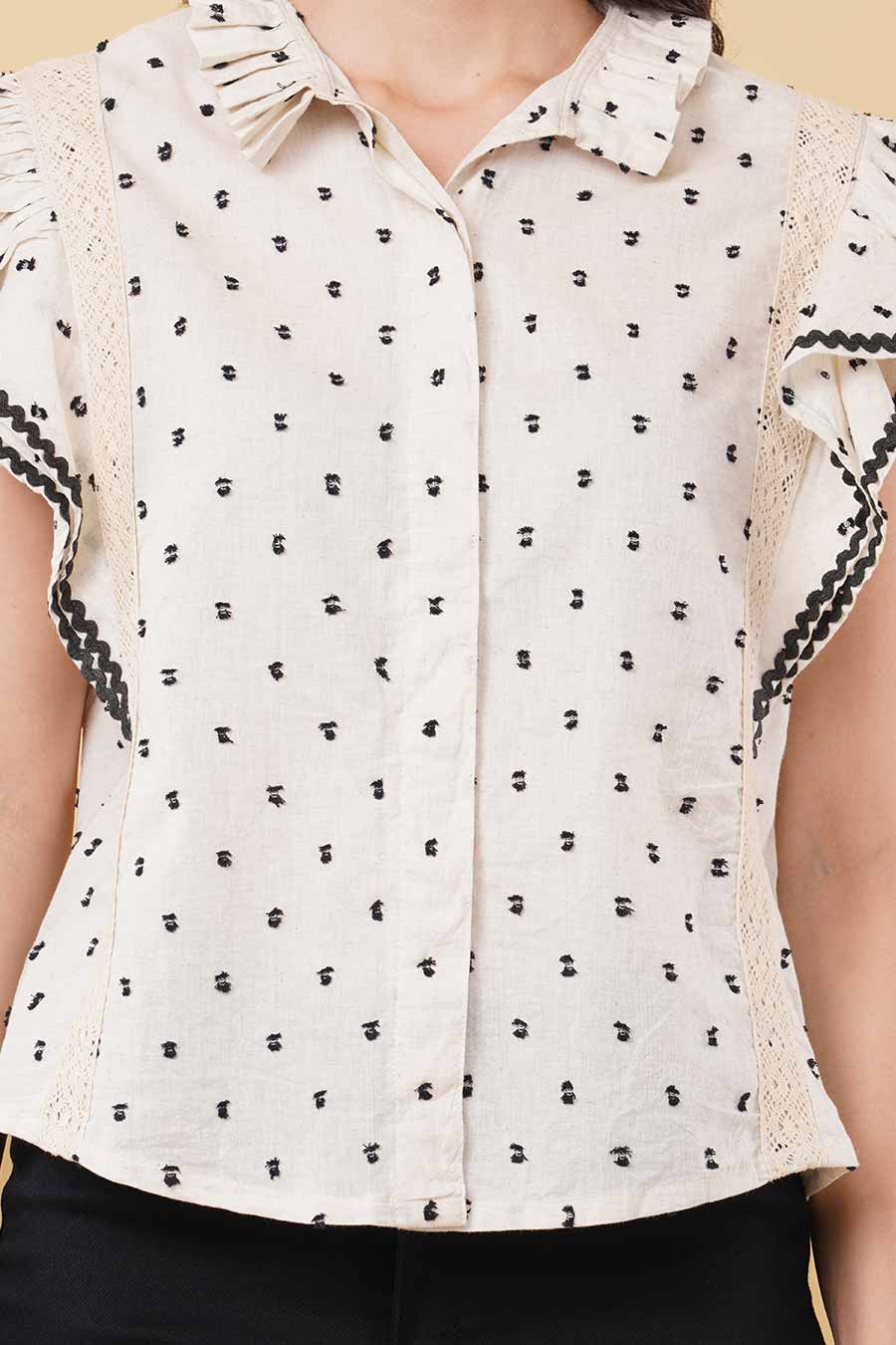 Ivory Linen Dobby Frill Shirt