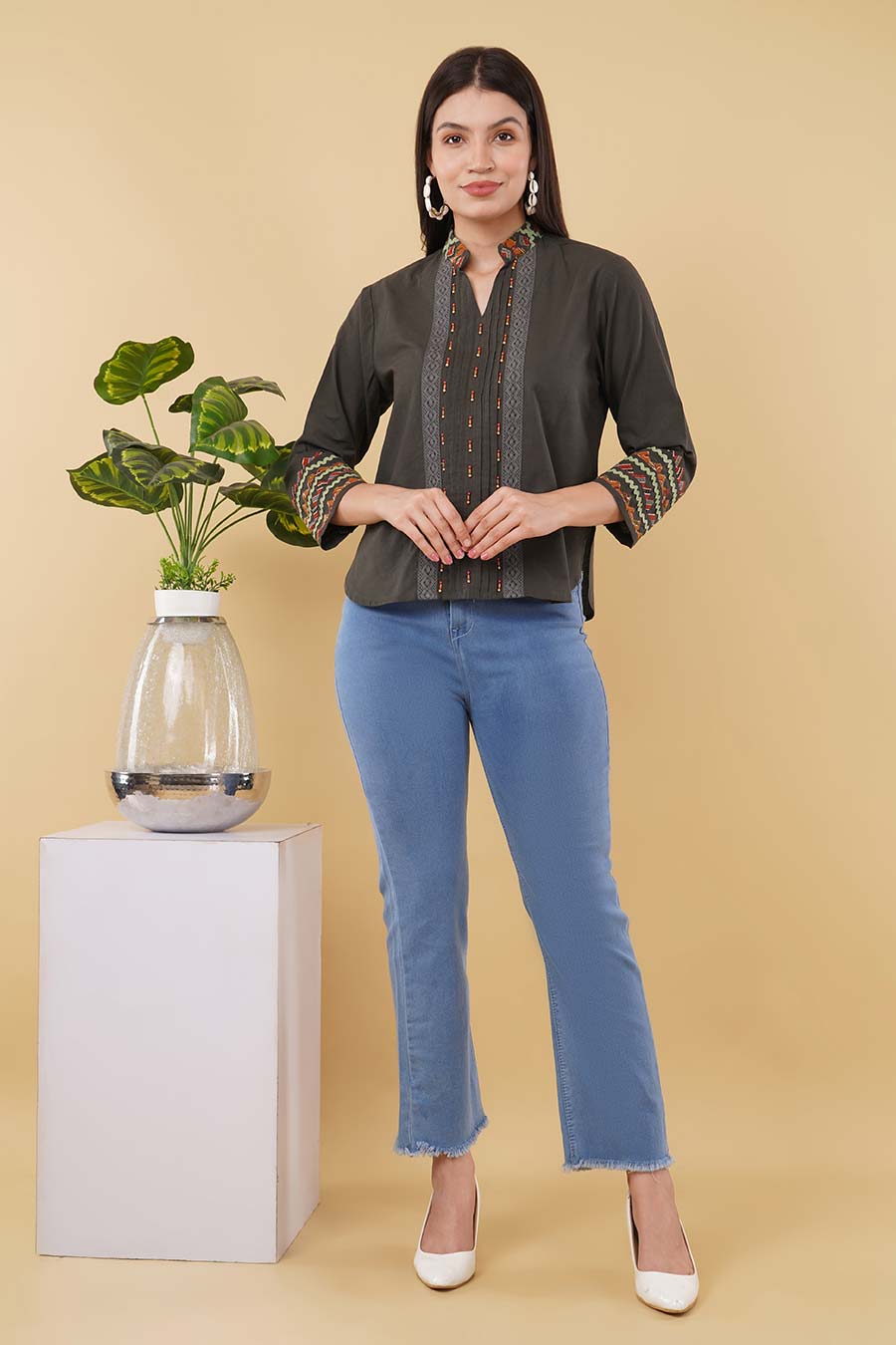 Deep Grey Embellished Top