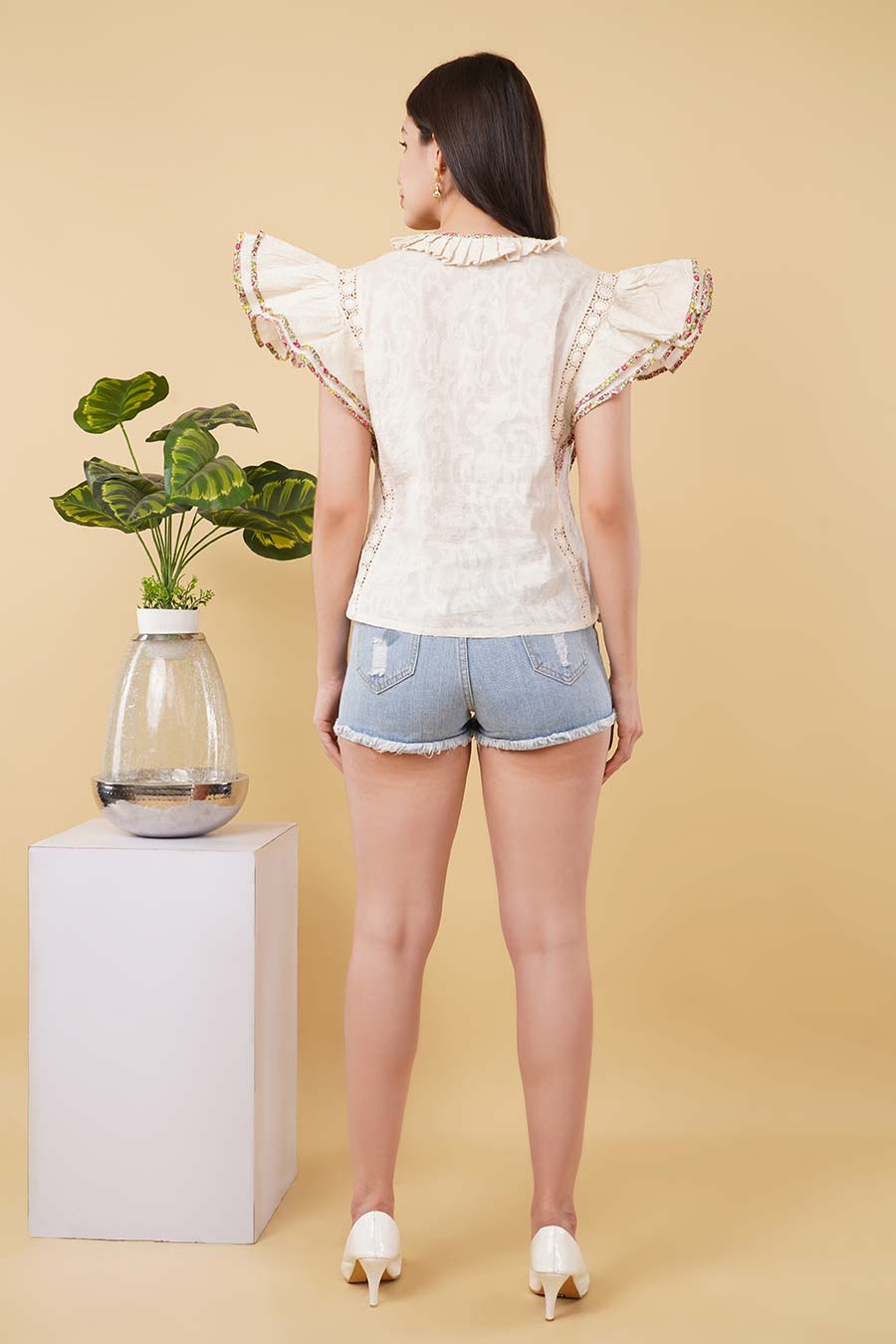 Ivory Jacquard Printed Piping Shirt