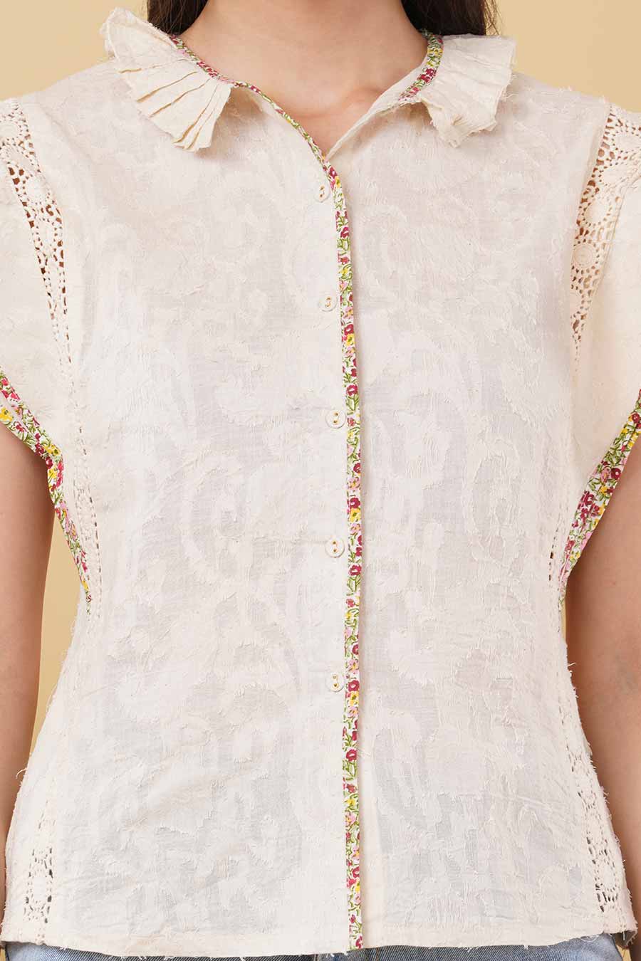 Ivory Jacquard Printed Piping Shirt