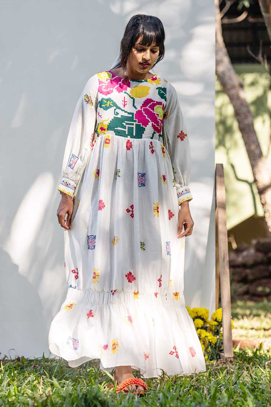White Printed Long Dress