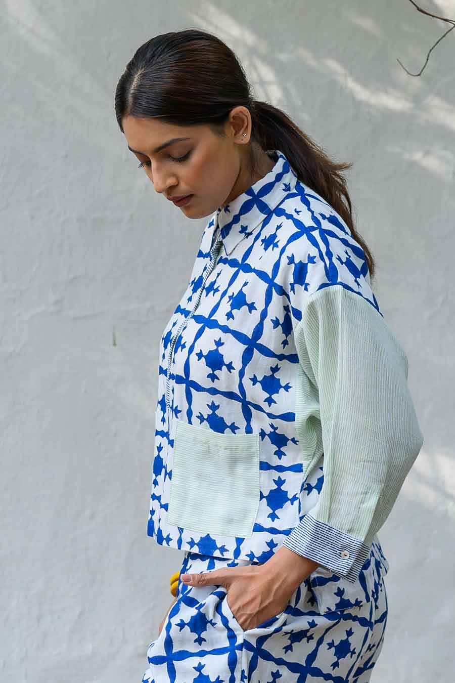 White Aurora Handblock Printed Top