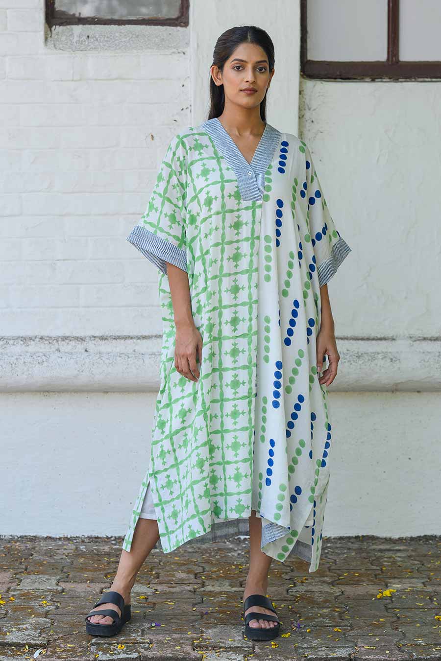 White Anabela Handblock Printed Kaftan