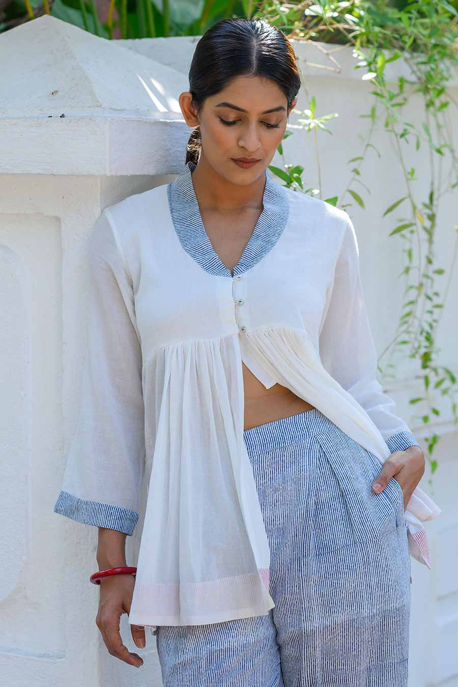 White Rhea Maria Gathered Top